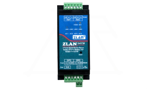 Преобразователь интерфейсов ZLAN5407M, RS-485 в Ethernet, 4xRS-485, Modbus Gateway, MQTT Gateway, 24VDC, DIN35