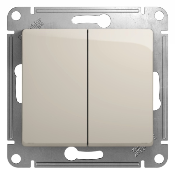 GLOSSA 2-клавишный ПЕРЕКЛЮЧАТЕЛЬ, сх.6+6, 10АХ, механизм, МОЛОЧНЫЙ