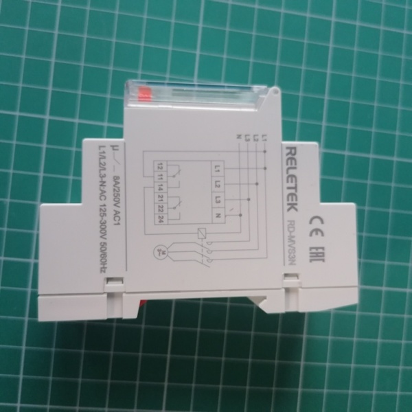 Реле контроля напр. RD-MVS3N, 3P+N L-N 125_300VAC, 2CO, 8A(250VAC), обрыв, черед., Umin+Umax, асимметр., 0.1_30s, LCD, 2M