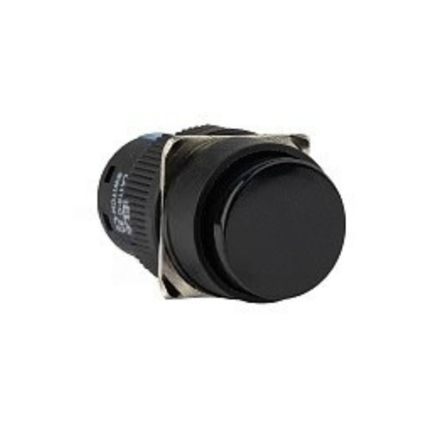 Кнопка плоская LA115-C, возврат, черная, круглая, без подсветки, 1CO, 16mm, IP40