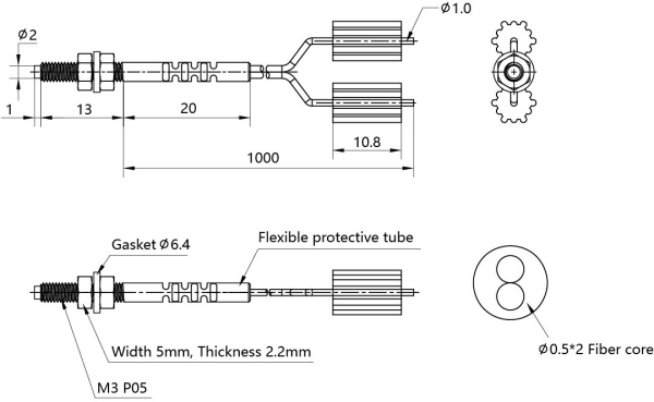 LANBAO PFRD-310 оптоволоконный кабель 1м головка M3 Sn=40мм (D-тип)