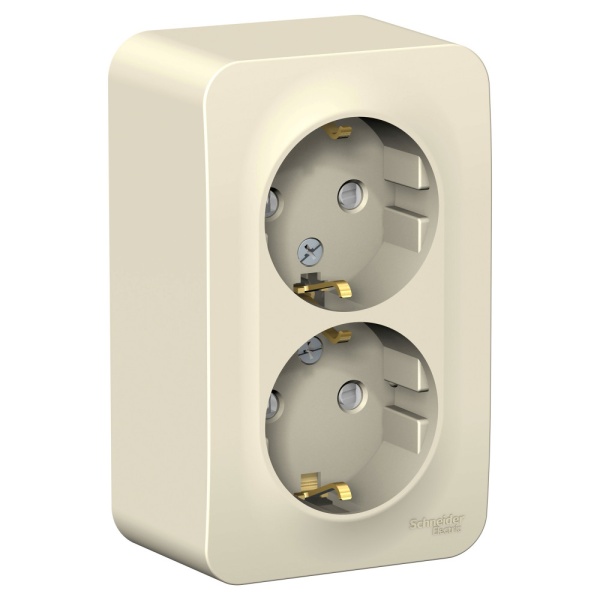 BLANCA О/У РОЗЕТКА двойная с заземлением со шторками, ИЗОЛ.ПЛ., 16А, 250В, МОЛОЧНЫЙ