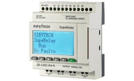 Программируемый логический контроллер SR-12DC-DA-R, 12_24VDC, 8DI(4AI/0_10V), 4RO(10A), RTC, Ethernet, ЖКИ