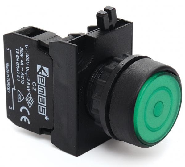Кнопка с фиксацией (1НО), зелёный цвет, серия CP (250В AC, 4А), IP65 CP100FY