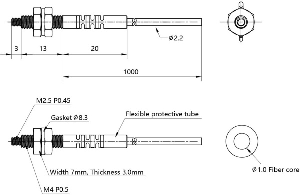 LANBAO PFT-410 оптоволоконный кабель 1м головка M4 Sn=250мм (T-тип)