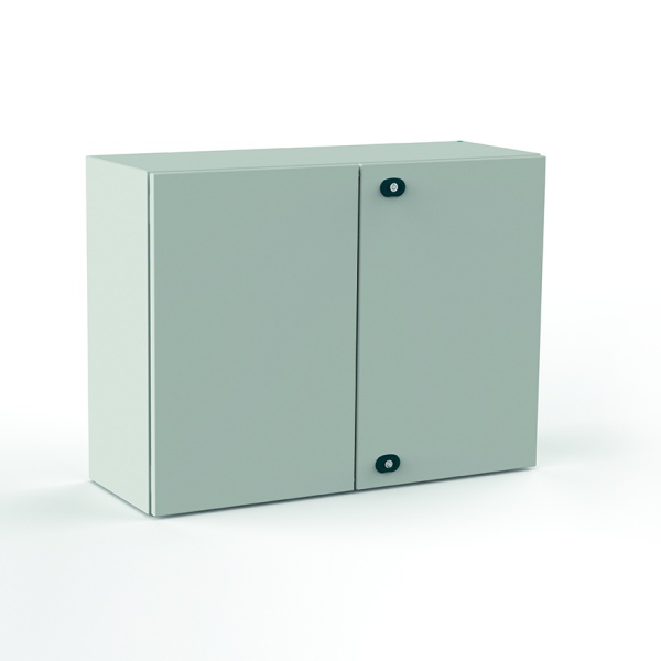 Щит ECOR моноблочный 1200x1200x300мм (ВхШхГ) навесной с монтажной панелью, 2 глухие двери, ригельный замок, 2 пластины кабельного ввода, RAL7035, IP55