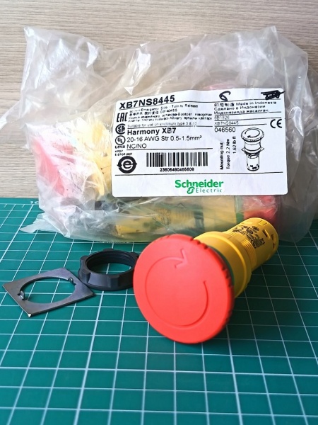 КНОПКА АВАРИЙНОГО ОСТ., ТРИГГ. ДЕЙ-Я 1НО+1HЗ отпускание поворотом 40мм XB7NS8445