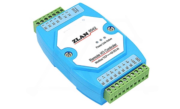 Станция удаленного ввода/вывода ZLAN6042, 4DI, 4RO, 2AI (4..20MA), Ethernet (Modbus TCP), 24VDC, DIN35