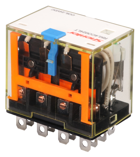 Реле RKL4CO024LTD 4CO, 10A, (250VAC/30VDC), 24VDC, мех. индикация, тест-кнопка с блокировкой, диод -A1/+A2, LED