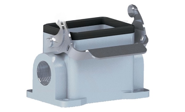 Корпус разъема, размер H6B, приборный, с фиксатором, ввод 2xM20, металл, IP65, RAL 7037