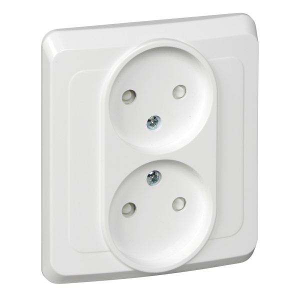 ЭТЮД С/У РОЗЕТКА двойная без заземления со шторками, 16А 250B, БЕЛЫЙ