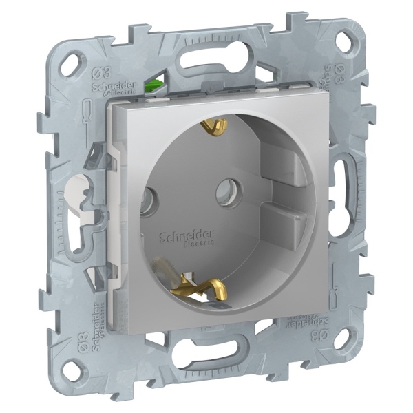 UNICA NEW РОЗЕТ с/з,с/ш,б/заж клем,АЛЮМ