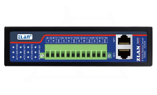 Преобразователь интерфейсов ZLAN5443D, RS-485 в Ethernet, 4xRS-485, 2xEthernet, Modbus Gateway, 24VDC, DIN35