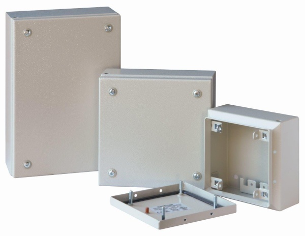 Коробка распределительная 200x300x80 (ВxШxГ) винтовое крепление крышки, сталь 1,2мм, RAL7035, IP66