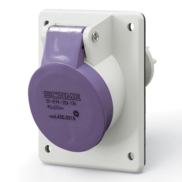 Разъем пром. силовой CEE встраиваемый наклонный, гнездо, 16A, 2P, 20_25VAC 50/60Hz, уст. 70x87mm, IP44, серия IEC309