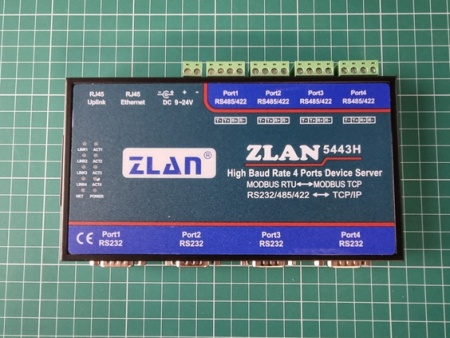 Преобразователь интерфейсов ZLAN5443H, RS-232/485/422 в Ethernet, 4xRS-485/422, 4xRS-232, Modbus Gateway, 24VDC