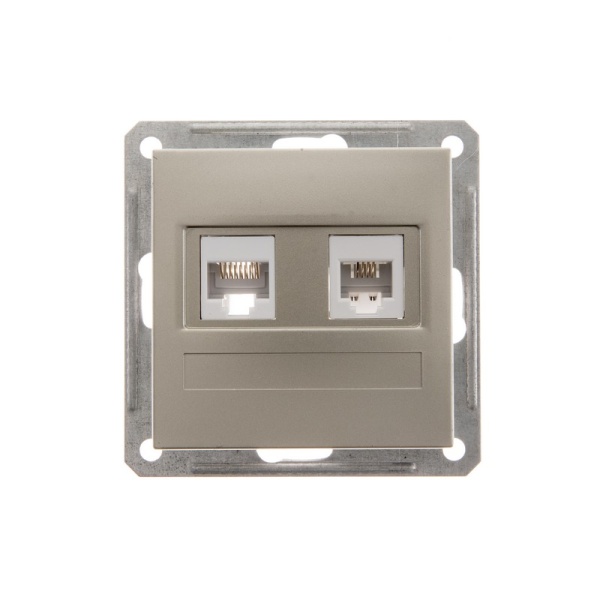 W59 РОЗЕТКА двойная RJ11+RJ45, 160В, 1А, кат.5Е, механизм, ШАМПАНЬ