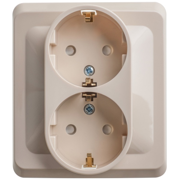 ЭТЮД С/У РОЗЕТКА двойная с заземлением со шторками, 16А, 250B, КРЕМОВЫЙ