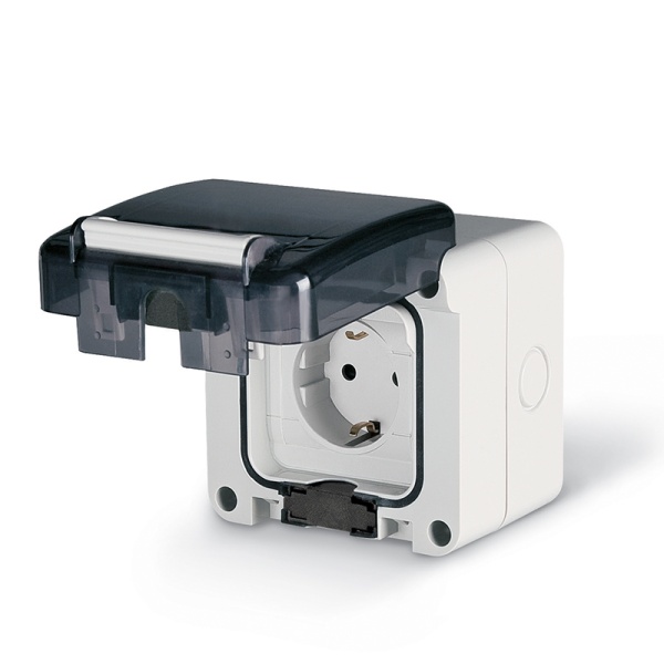 Розетка накладная SCHUKO 2P+E 16A/250V, со шторками, M95(95x95mm), IP66, серия PROTECTA