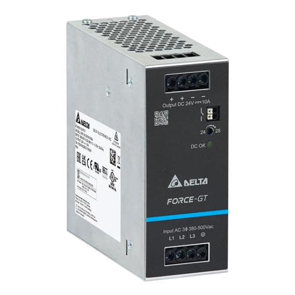 Блок питания импульсный Force-GT, 240W, 10А, 3(2)х320(340)_575VAC (450_800VDC) / 24VDC, DIN35, реле DC OK, винт.клеммы, ал.корпус