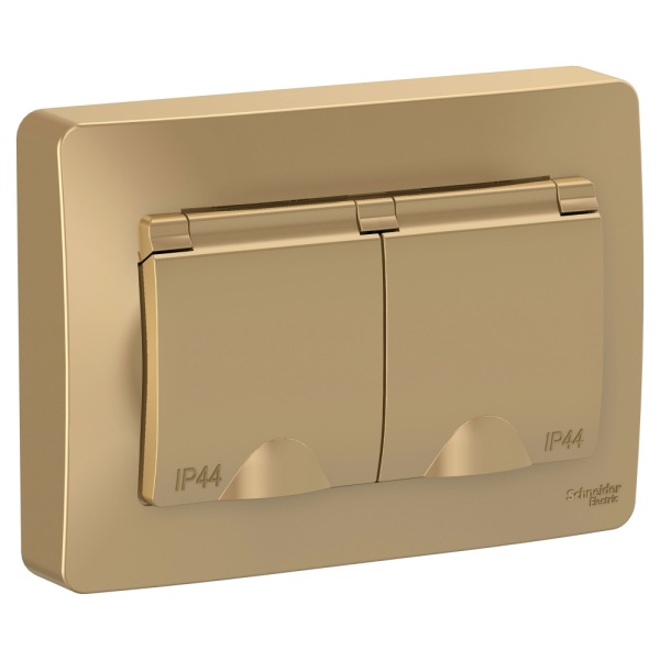 BLANCA С/У IP44 РОЗЕТКА двойная с заземлением со шторками, с крышками, 16А, 250В, ТИТАН