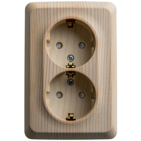 ЭТЮД О/У РОЗЕТКА двойная угловая с заземлением со шторками, 16А,, СОСНА