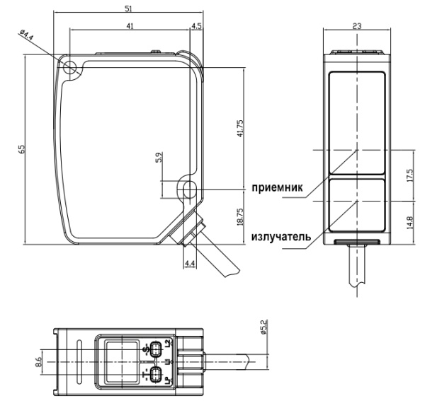 LANBAO PDB-CC10DGR Лазерный датчик расстояния 30…100 мм, красный лазер (650 нм), 1 мм*3 мм@100 мм