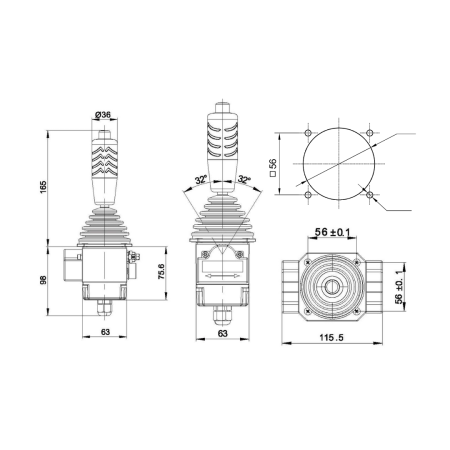 Промышленный одноосевой джойстик SQ2 LSSINE в полностью пластиковом корпусе с возможностью оснащения потенциометром