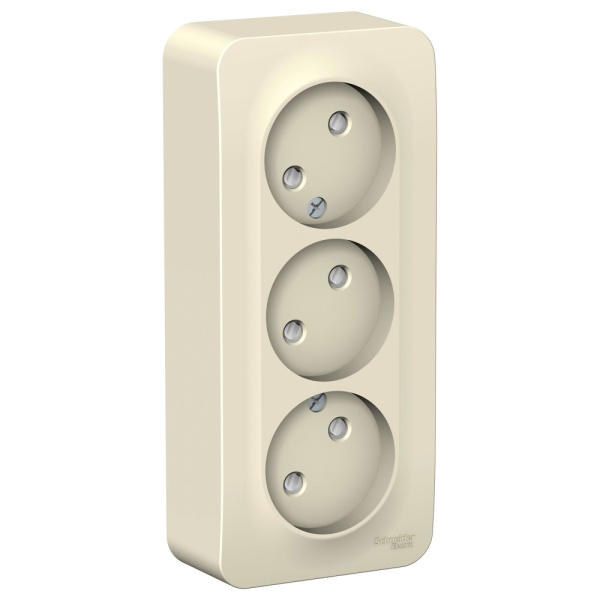 BLANCA О/У РОЗЕТКА 3-я без заземления со шторками, ИЗОЛ.ПЛ., 16А, 250В, МОЛОЧНЫЙ