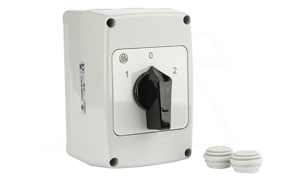 Переключатель PNGBS 25 53, 3P, 25A, тип 1-0-2 (60°), 3NO на 1_2, черная рукоятка, в корпусе IP65