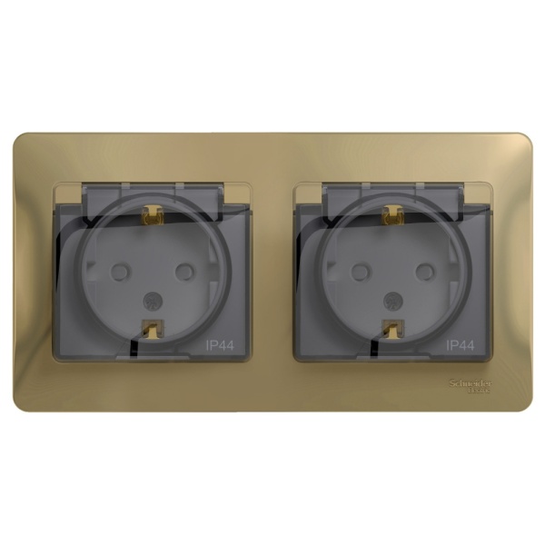 GLOSSA РОЗЕТКА двойная с заземлением со шторками с прозрачной крышкой,16А, IP44, в сборе, ТИТАН