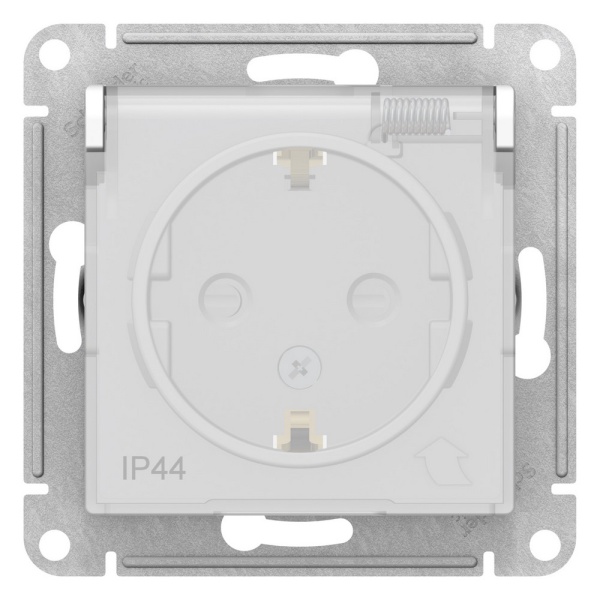 ATLASDESIGN AQUA РОЗЕТКА с заземлением со шторками, с прозрач. крышкой 16А, IP44, механизм, БЕЛЫЙ