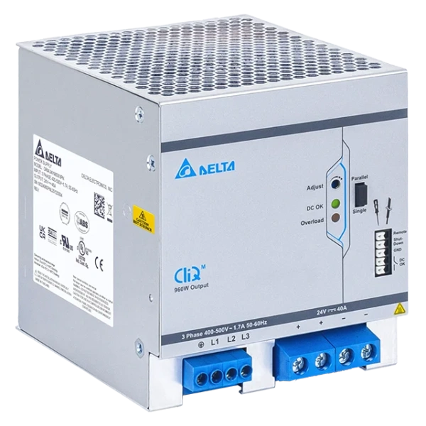 Блок питания импульсный CliQ M, 960W, 40А, 3(2)х320(380)_575VAC / 24VDC, DIN35, реле DC OK, винт.клеммы, ал.корпус