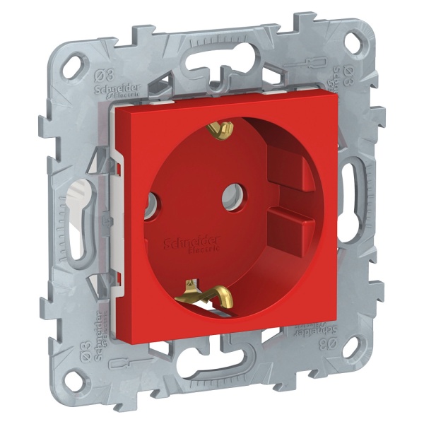 UNICA NEW розетка с заземлением, со шторками, винт. зажим, 16 А, 250 В, КРАСНЫЙ