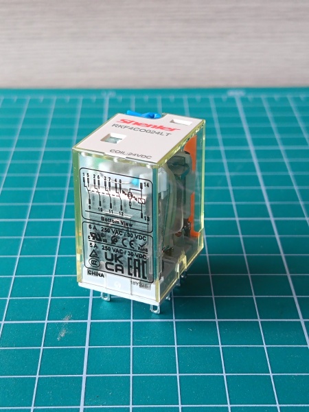 Реле RKF4CO024LT, 4CO, 6A, (250VAC/30VDC), 24VDC, мех. индикация, тест-кнопка с блокировкой, LED