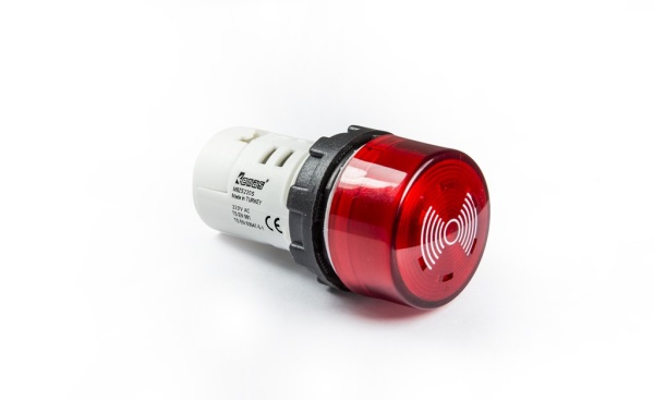 Зуммер моноблочный, красный цвет, с подсветкой светодиодом, 90 db, серия MB, 220В AC, IP50 MBZS220S