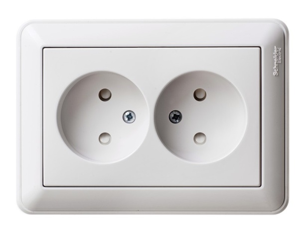 W59 РОЗЕТКА двойная без заземления со шторками, 16А, в сборе, БЕЛЫЙ
