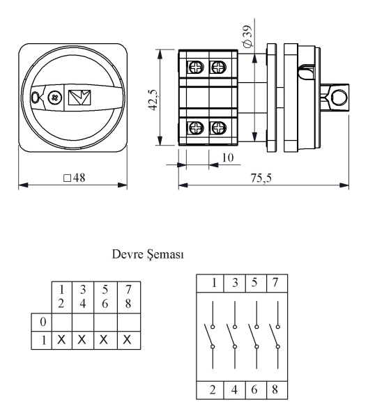 Переключатель авар., 4 полюса, двухпозиционный (0-1), 10А