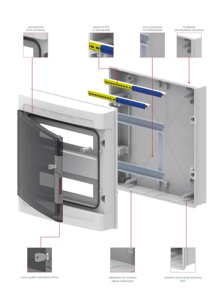 Щит навесной EP-LUX 2x18M, N/PE 3x 8x16+6x10mm2, дымчатая пласт. дверь, светло-серый RAL7035, 430x410x151mm, IP65