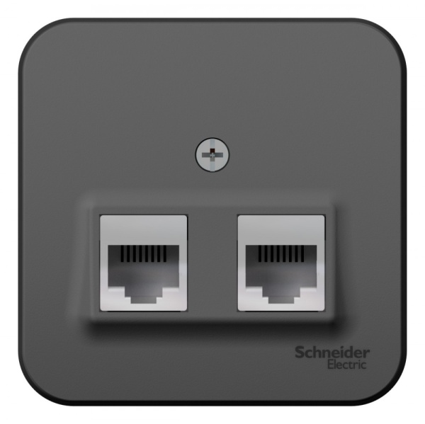 BLANCA О/У РОЗЕТКА двойная: комп.RJ45, кат.5E + телеф. RJ11, ИЗОЛ.ПЛ., АНТРАЦИТ