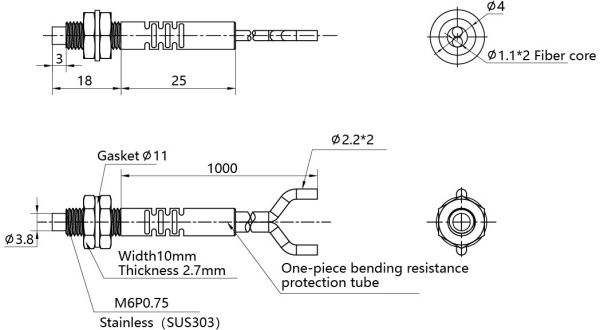 LANBAO PFR-610 оптоволоконный кабель 1м головка M6 Sn=100мм (D-тип)