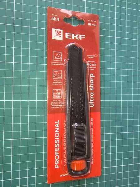 Нож строительно-монтажный 18 мм НСМ-80 (SK4) Heavy Duty (до 60 кг) EKF Professional