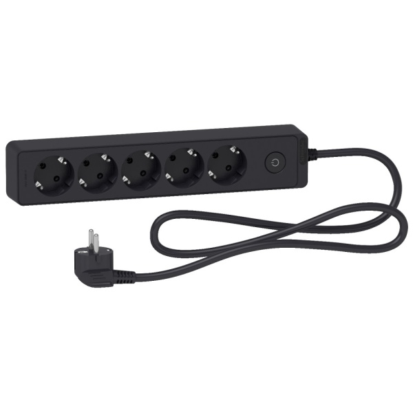UNICA EXTEND удлинитель 5 розеток 2К+З, кабель 1,5м, ЧЁРНЫЙ