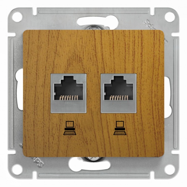 GLOSSA РОЗЕТКА двойная компьютерная RJ45+RJ45 кат. 5e, механизм, ДУБ