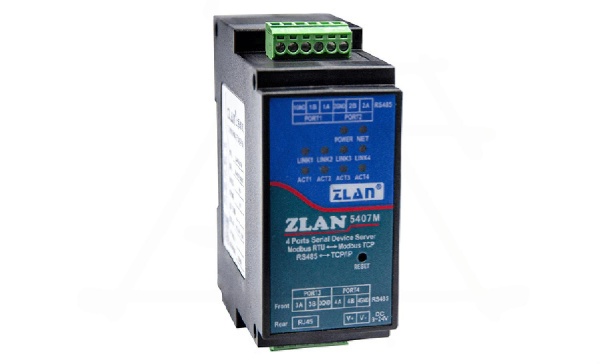 Преобразователь интерфейсов ZLAN5407M, RS-485 в Ethernet, 4xRS-485, Modbus Gateway, MQTT Gateway, 24VDC, DIN35