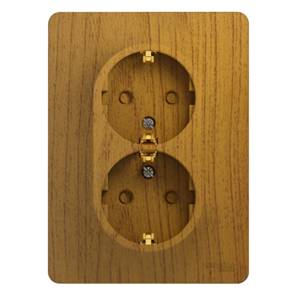 GLOSSA РОЗЕТКА двойная с заземлением со шторками, 16А, в сборе, ДУБ