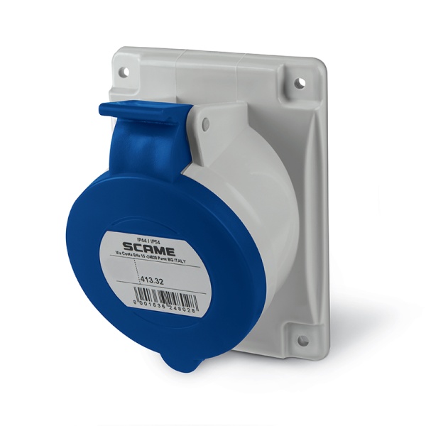 Разъем пром. силовой CEE встраиваемый наклонный, гнездо, 32A, 2P+E 6h, 200_250VAC 50/60Hz, уст. 84x106mm, IP44/IP54, серия OPTIMA