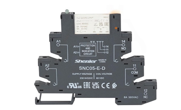 Реле интерфейсное RNC1CO060A с колодкой SNC05-E-D, винтовой зажим, 1CO, 6A(250VAC), 230VAC/DC, AgSnO2/Au, LED, W=6.2mm
