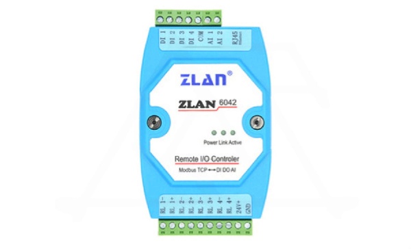 Станция удаленного ввода/вывода ZLAN6042, 4DI, 4RO, 2AI (4..20MA), Ethernet (Modbus TCP), 24VDC, DIN35