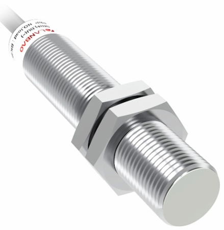 LANBAO LR12XCF02DPOG Индуктивный датчик 2 мм, цилиндрический, заподлицо, 10…30 DC, PNP, NO, никелированная латунь, кабельPVC 2 м, IP67